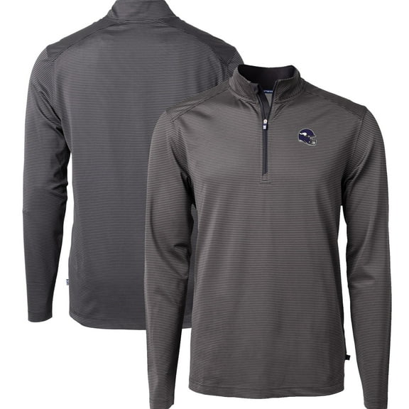 Men's Cutter & Buck Black Minnesota Vikings Big & Tall Virtue Eco Pique Micro Stripe Tri-Blend Quarter-Zip Jacket