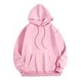 thumbnail image 2 of Dyfzdhu Hoodies for Women Casual Solid Color Long Sleeve Hooded Oversized Sweatshirt Pullover Pink, 2 of 9