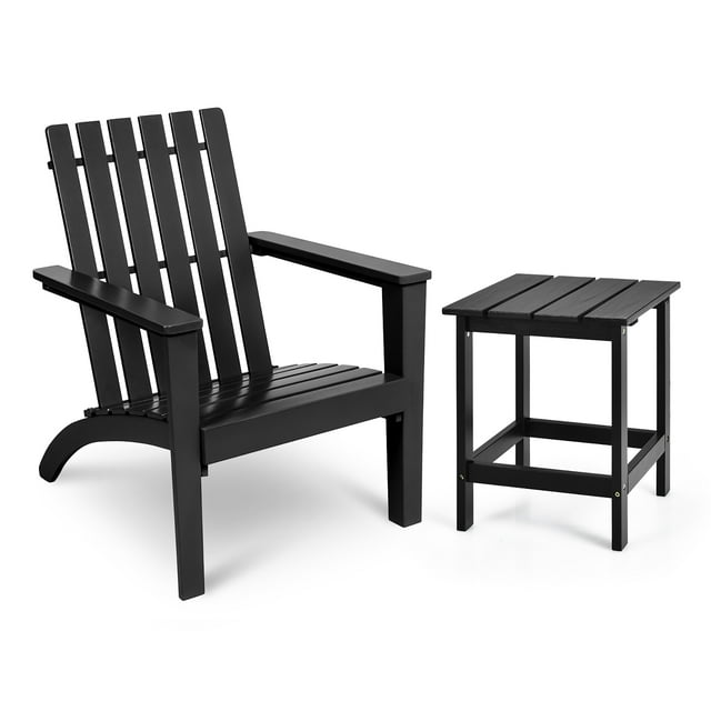 Costway 2PCS Patio Adirondack Chair Side Table Set Solid Wood Garden Deck Black