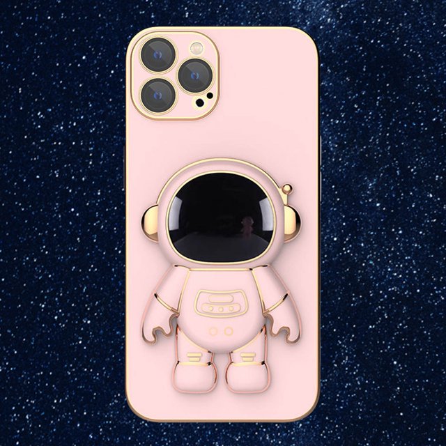 3D Plating Astronaut Hidden Stand Case Cover Cute Astronaut Stand Phone Case para IPhone 13 Pro Max TPU Cover
