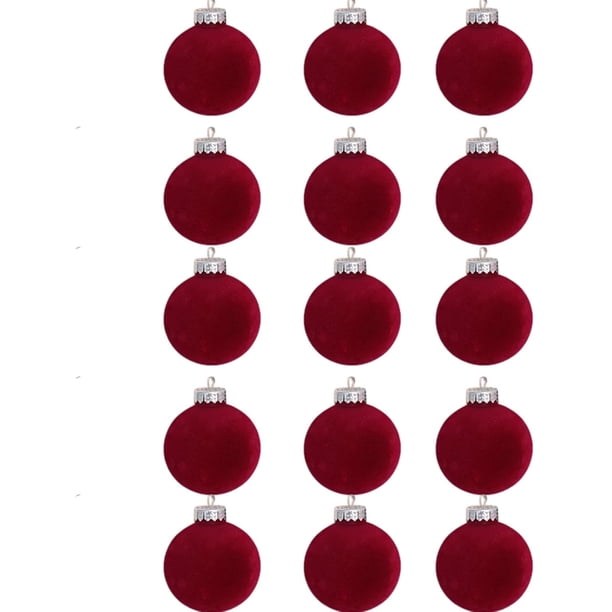 15 bolas de terciopelo para adornos navideños de 3,15 pulgadas, adornos vintage para árboles de Navidad, bolas de plástico flocadas irrompibles, adornos colgantes para árbol de Navidad para bodas, fie