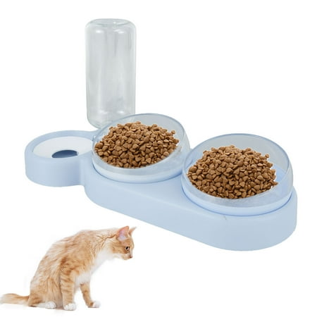 

3 in 1 Double Cat Bowls Double Food and Water Bowl Set Double Pet Bowls Set 360° Rotatable Feeding Bowl Pet Feeder Automatic Water Dispenser for Dogs Cats Pets
