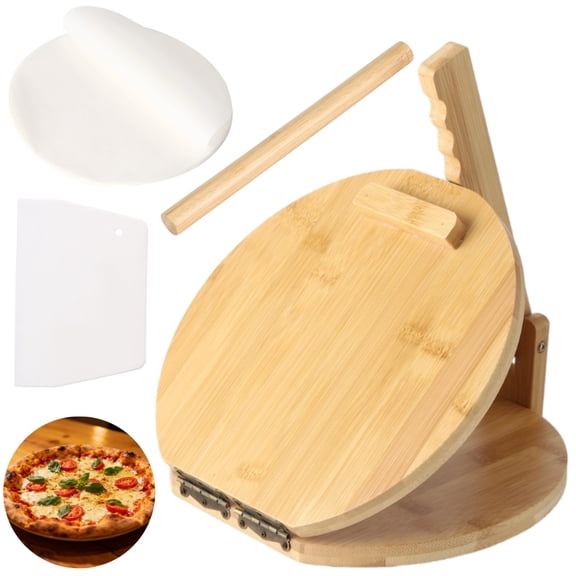 Round Wood Tortilla Press Kit, 9.8 in Mexican Tortillera Presser with Rolling Pin, Scraper & 50 Pcs Parchment Papers, Wooden Dough Press for Corn Tortillas, Burritos, Tacos, Flatbread