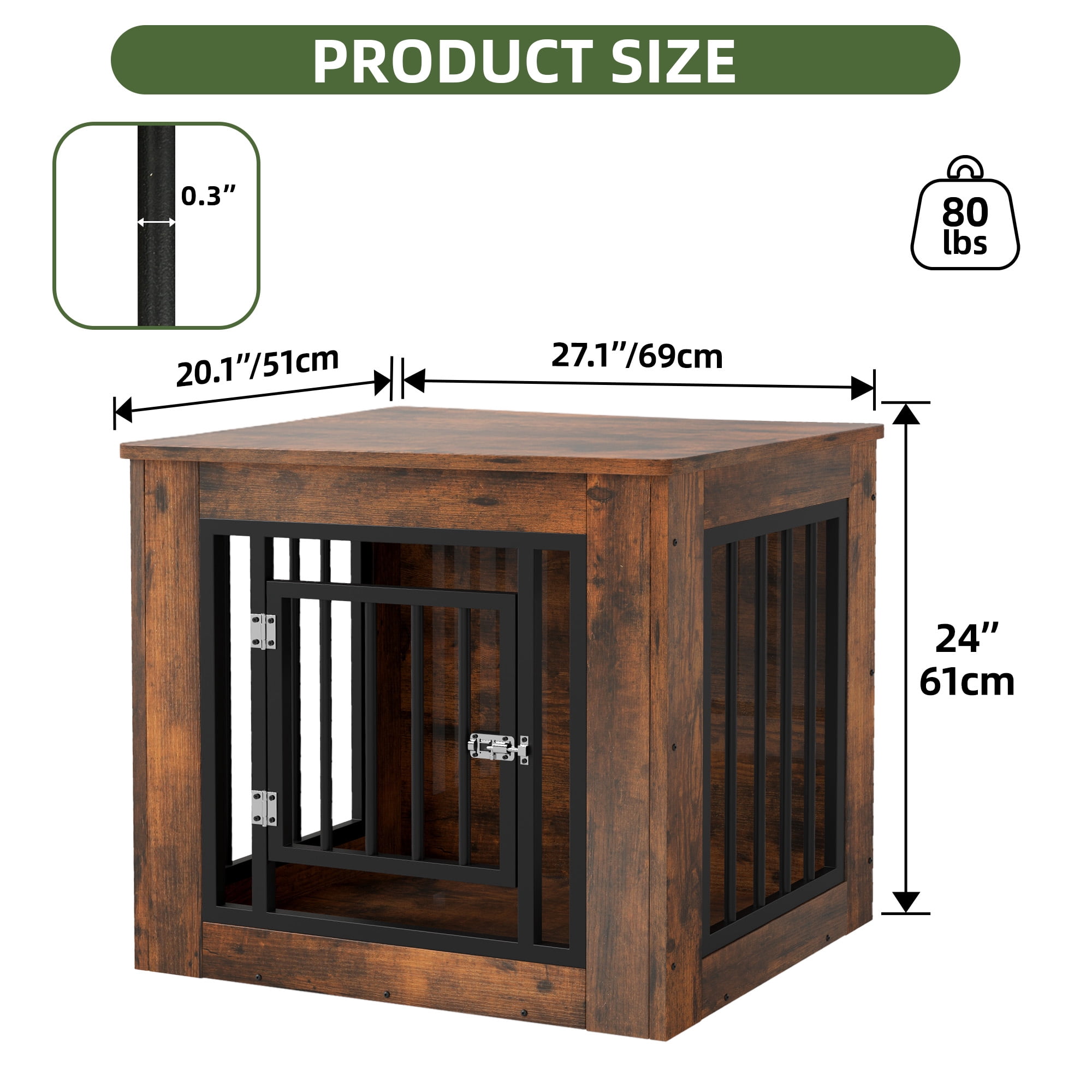 Uforic 27"L Wooden Dog Crate Furniture with Steel Lock,for Small Dogs up to 30 Lb, 27.1"L x 20.1"W x 24"H