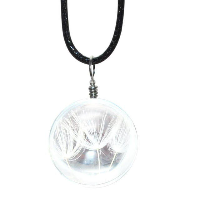 kurtrusly Real Natural Dried Flowers Round Glass Pendant Necklaces Women Leather Rope Necklaces