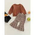thumbnail image 4 of Wassery Kid Girls Autumn Pullover Sweatshirt Outfits Set 6M 12M 18M 24M 3T 4T Toddler Long Sleeve Round Neck Letters Print Loose Tops + Long Leopard Bell-Bottoms Trousers Baby Girls Clothes, 4 of 9