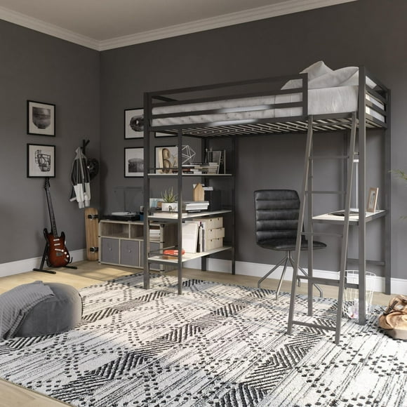 Little Seeds Nova Metal Loft Bed with Shelves