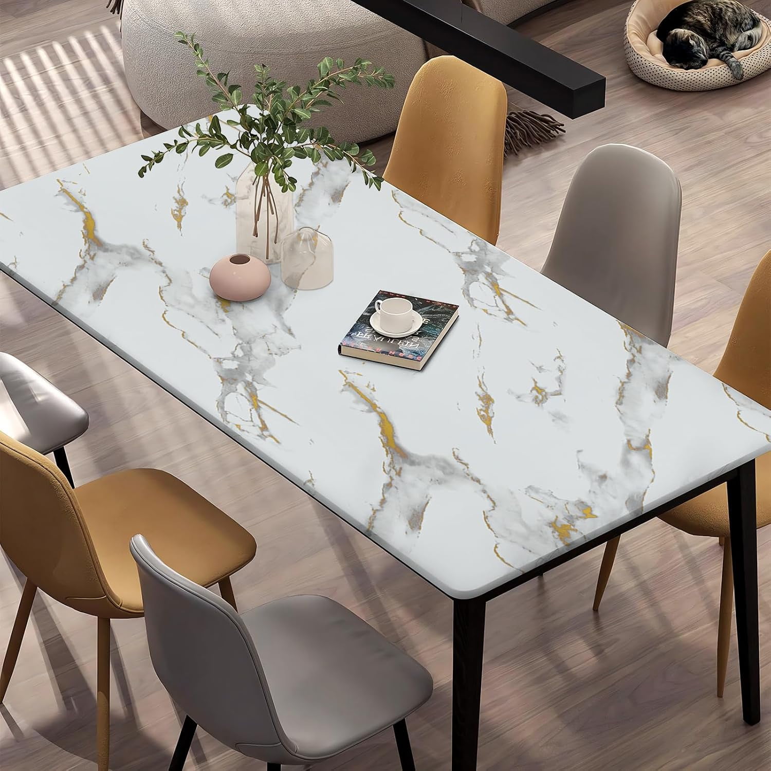 MaxxMarket Glossy Marble Wallpaper Peel and Stick White/Gold Granite Contact Paper Removable Wall Paper for Kitchen Countertop Cabinet Furniture 17.7" x 78.7"