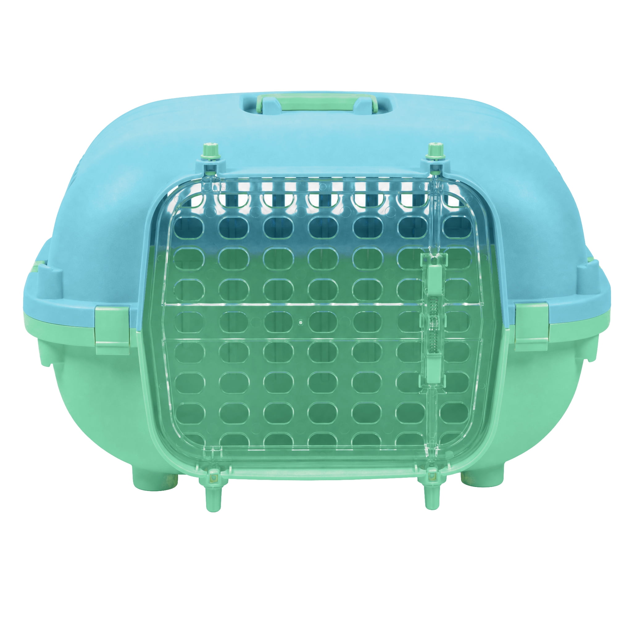 Kitty City 21" Oblong Durable Hard Sided Plastic Pet Kennel with Top Handle, Green, 20 lb Limit