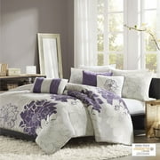 Home Essence Jane 6 Piece Cotton Printed Duvet Cover Set Purple Full/Queen