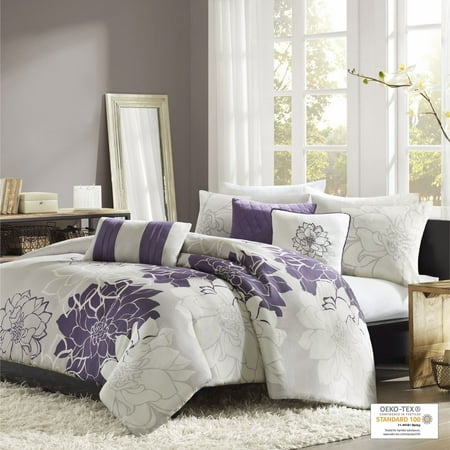Home Essence Jane 6 Piece Cotton Printed Duvet Cover Set Purple Full/Queen
