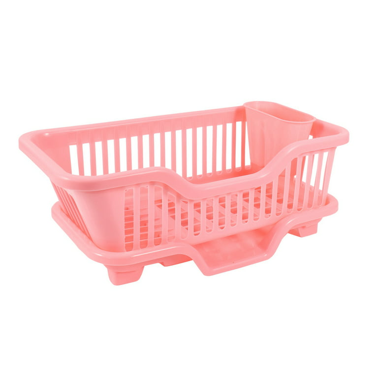 Rectangular Pink Plastic Kitchen Sink Dish Drainer, Size/Dimensions:  44X30.5X14.8cm