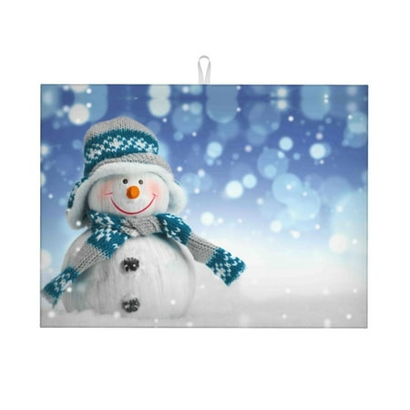 

Dish Drying Mat Christmas Snowman In The Snow Absorbent Microfiber Kitchen Mat Heat Resistant Drying Mat Kitchen Counter for Dishes Utensils Pots Pans Drainer Mats 18x24in