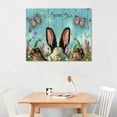 thumbnail image 2 of Acheng Easter Bunny Butt Wall Art For Living Room/Bedroom, Canvas Bathroom Decor Wall Art Kitchen Office Framed Wood  Picture, Easter Egg Daisy Aqua Wood Grain  16x12in, 2 of 6