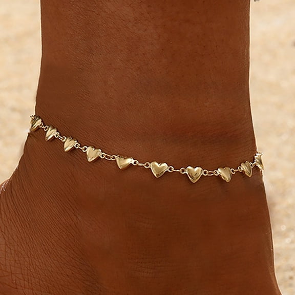 Anklets for Women 18K Gold Plated Love Heart Stainless Steel Heart Chain 28cm/11"