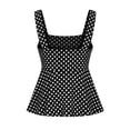 thumbnail image 3 of Tank Tops For Women Polka Dot Spaghetti Strap Tie Up Flowy Crop Top Summer Sleeveless V Neck Casual Going Out Shirts Cute Ruched Peplum Tops Y2K Tie Backless Streetwear Babydoll Camisole Tank Black, 3 of 3