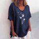 thumbnail image 1 of ICHUANYI Clearance Womens Sexy Round Neck Short Sleeve Tops Printed Regular Blouse(Navy, XL) ICHUANYI WER2023081503553, 1 of 5