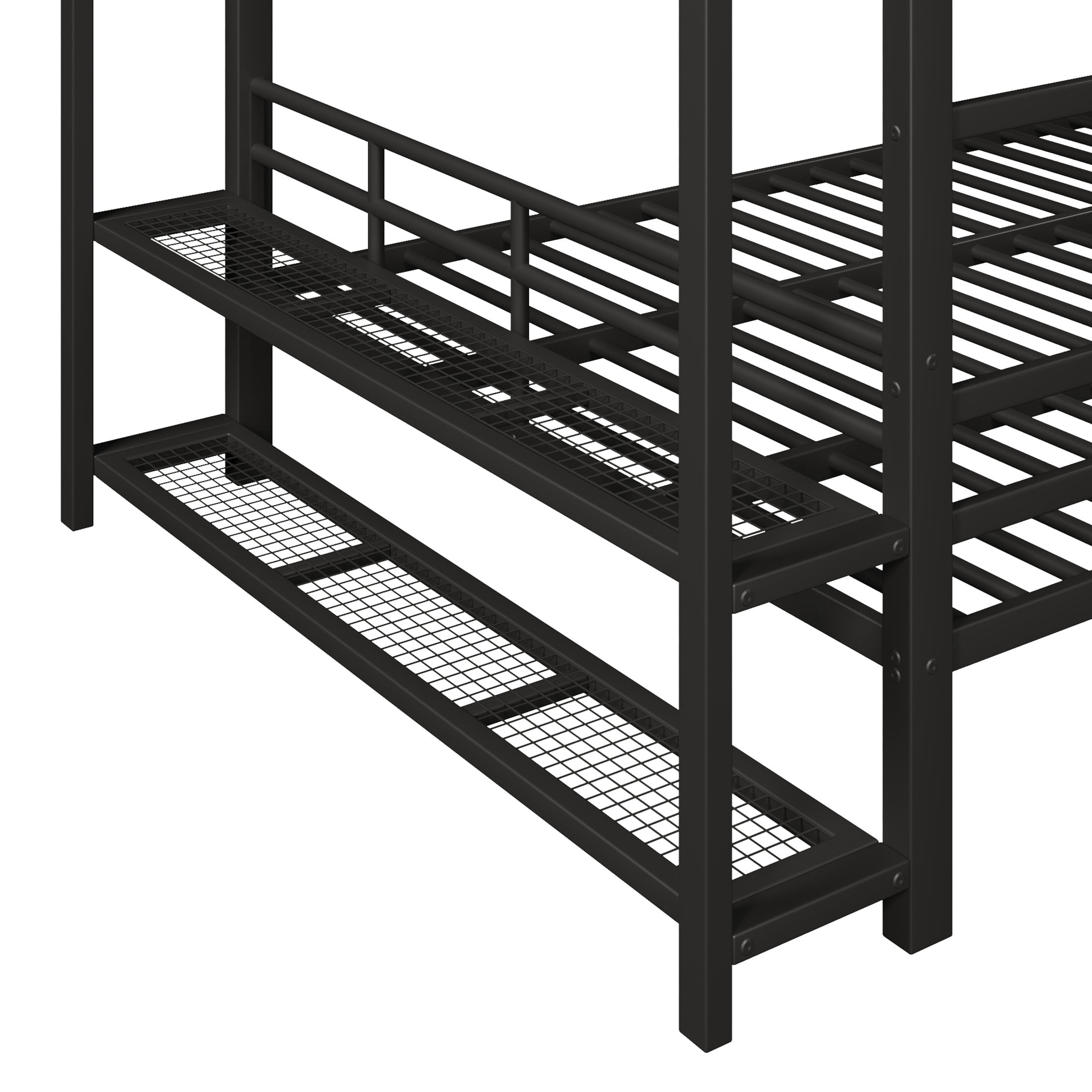 Noble House Queen Size Metal Bunk Bed with LED Lights, Mesh Storage Shelves and Clothes Hooks, Black