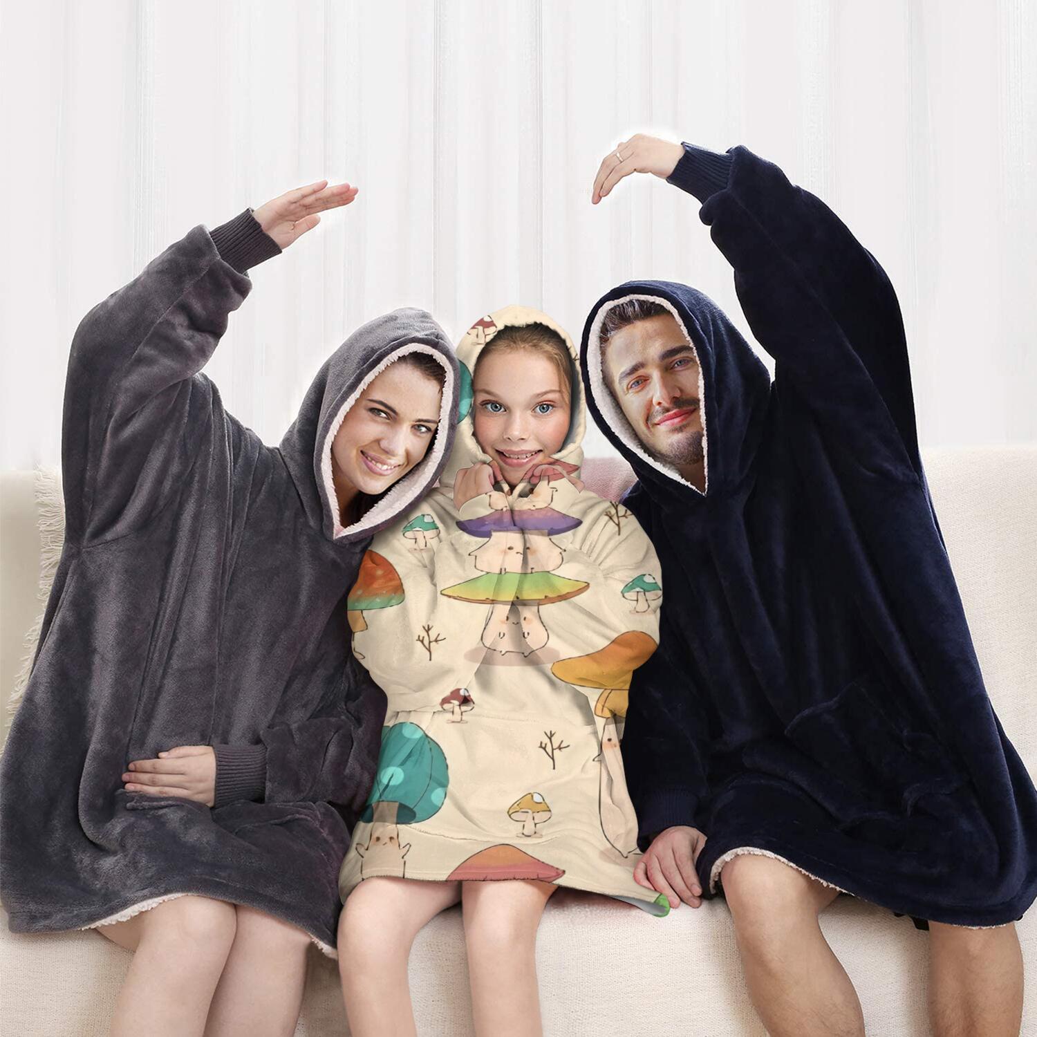 Red Mushroom Cartoon Light Pattern Blanket Hoodies for Kids 6-13YR Oversize Wearable Blanket Hoodies for Boys Girls Teens