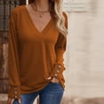 thumbnail image 4 of Scyoekwg Womens Fall Tops Long Sleeve V-Neck Basic Dressy Tunic Shirts Fall Clothes Vintage Casual Lightweight Solid Color Loose Blouses (Orange,L), 4 of 7