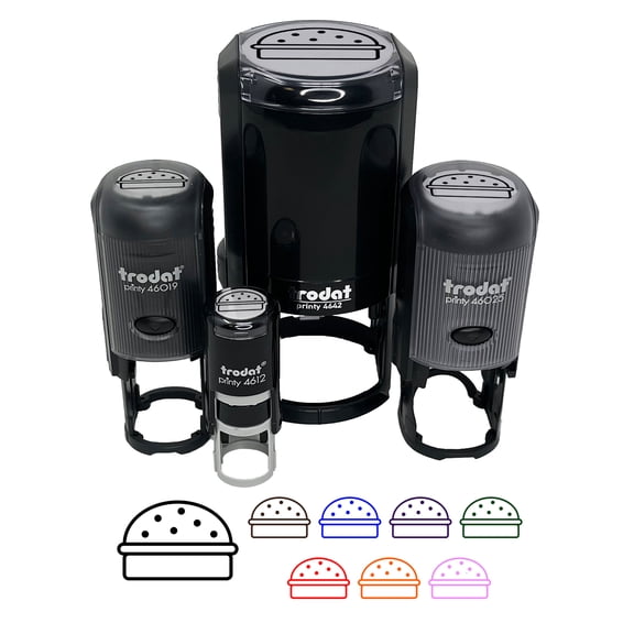 Hamburger Outline Fast Food Self-Inking Rubber Stamp Ink Stamper - Sky Blue Ink - Medium 1 Inch