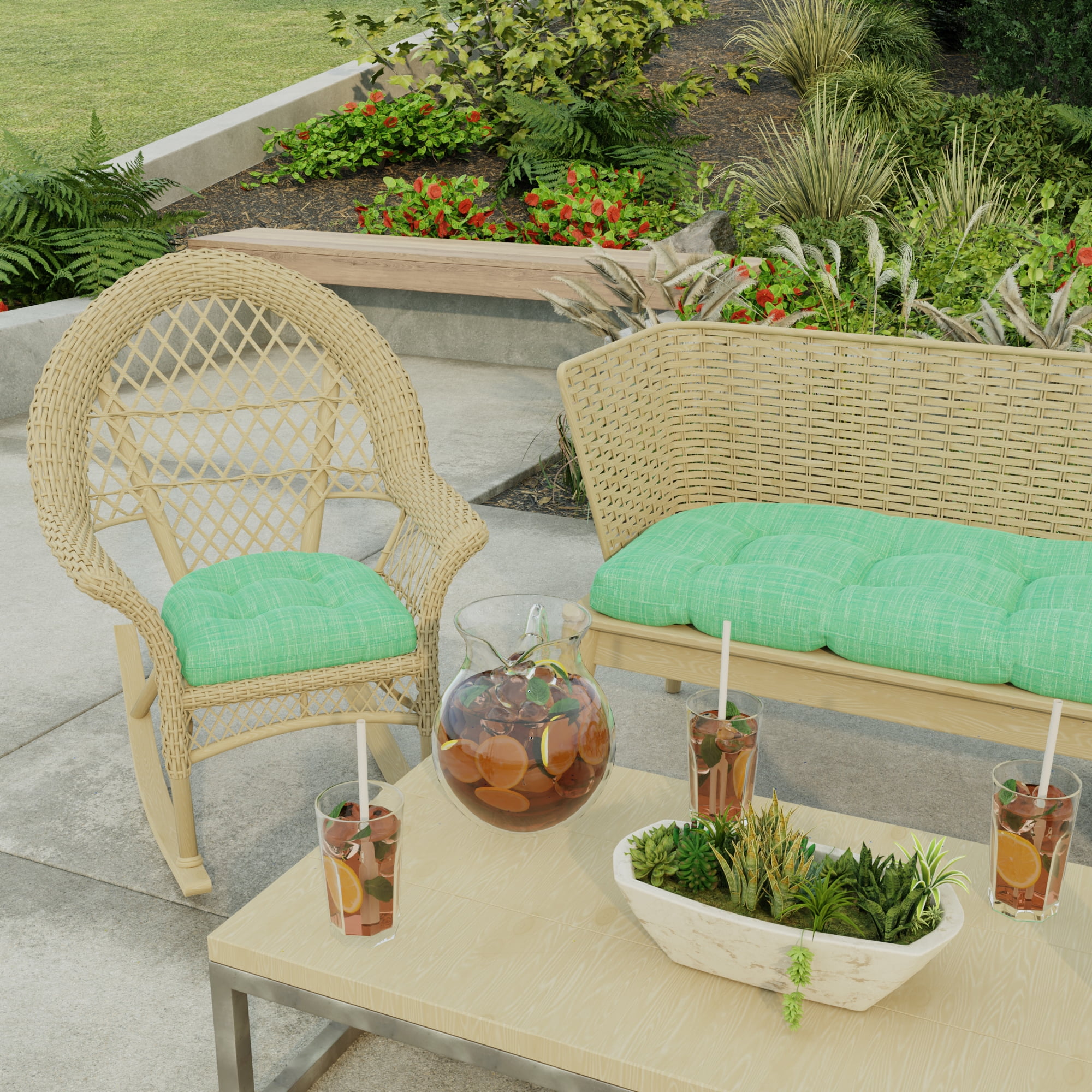Jordan Manufacturing 18" x 18" Harlow Dill Green Crosshatch Square Tufted Contoured Outdoor Wicker Seat Cushion (2 Pack)