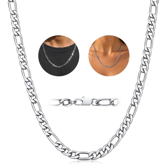 U7 5MM Mens Silver Tone Figaro Chain Necklace 18 Inches Women Chain Jewelry Gift for Birthday Christmas Stuffers