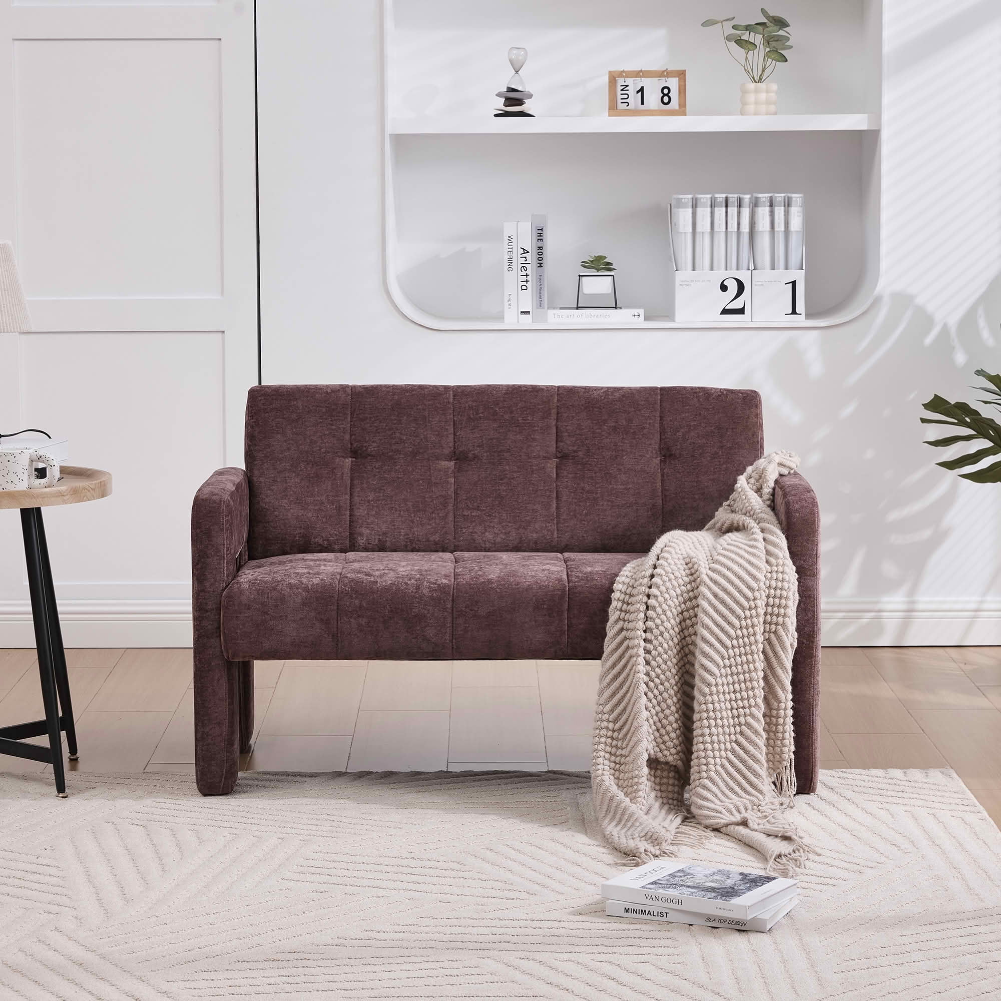 MAYEERTY Nordic Chenille 2-Seat Loveseat, Comfy Double Armrest Compact Leisure Sofa for Small Space Bedroom & Living Room