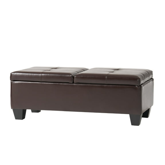 Noble House Logan Chocolate Brown Bonded Leather Storage Ottoman