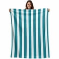 thumbnail image 2 of Flannel Fleece Throw Blanket Turquoise White Stripe Lightweight Soft Plush Blankets,Minimal Art Cozy Warm Throw Blanket for Couch Sofa Bed Car Office All Season Use 60x80in, 2 of 9