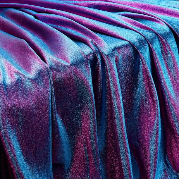 Tela de satén brillante de dos tonos con hilo metálico iridiscente azul medianoche que cambia de color, 59" de ancho.