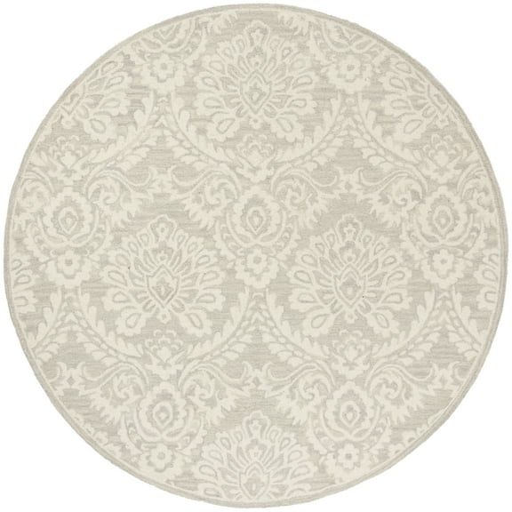 SAFAVIEH Blossom Travis Geometric Wool Area Rug, Silver/Ivory, 8' x 8' Round