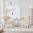 thumbnail image 2 of Modern Velvet Accent Chair with Open Back Design, High-Resilience Foam Cushioning, Metal Legs - Comfortable Lounge Chair for Small Spaces Living Room Bedroom Dining Area, Beige, Easy Assembly, 2 of 9