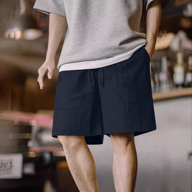 pstuiky Pantalones cortos para hombre, Pantalones cortos casuales y modernos de verano para hombre con cintura elástica y cordón de color sólido Pantalones cortos de golf