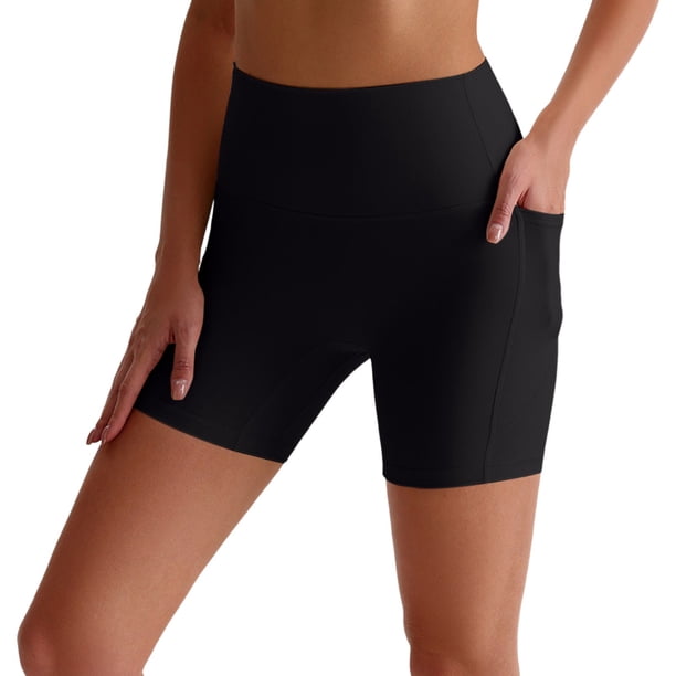 Pantalones cortos con bolsillos para mujer - Yoga/entrenamiento, transpirables, cintura alta, entrepierna de 15 cm, cintura sin costuras, tallas S-XL, tejido suave como la mantequilla