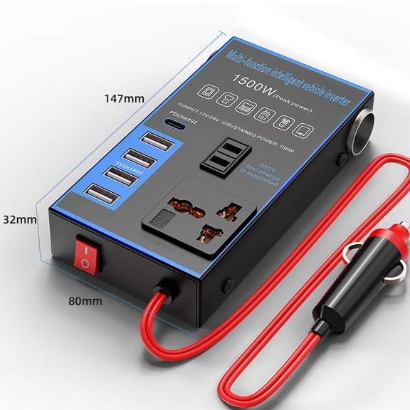 12V24V to 220V multifunctional vehicle inverter for cars and trucks, high-power converter, universal charger,black