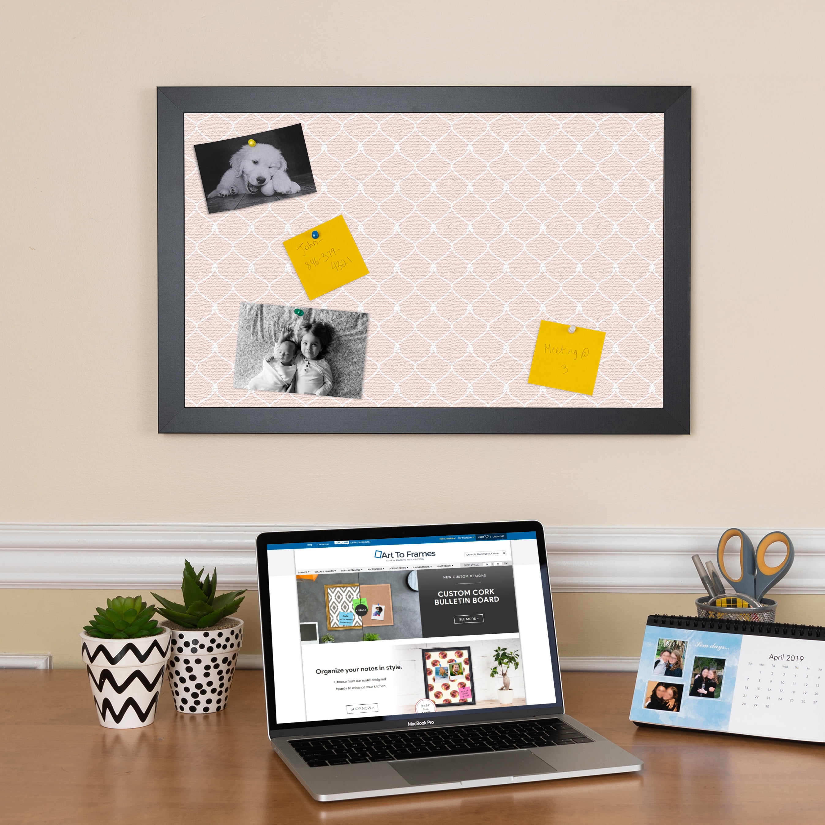 PinPix 17x14 Custom Cork Bulletin Board Baby Pink Chain Poster Board Has a Fabric Style Canvas Finish, Framed in Baby Pink Chain, by ArtToFrames (PinPix-575)