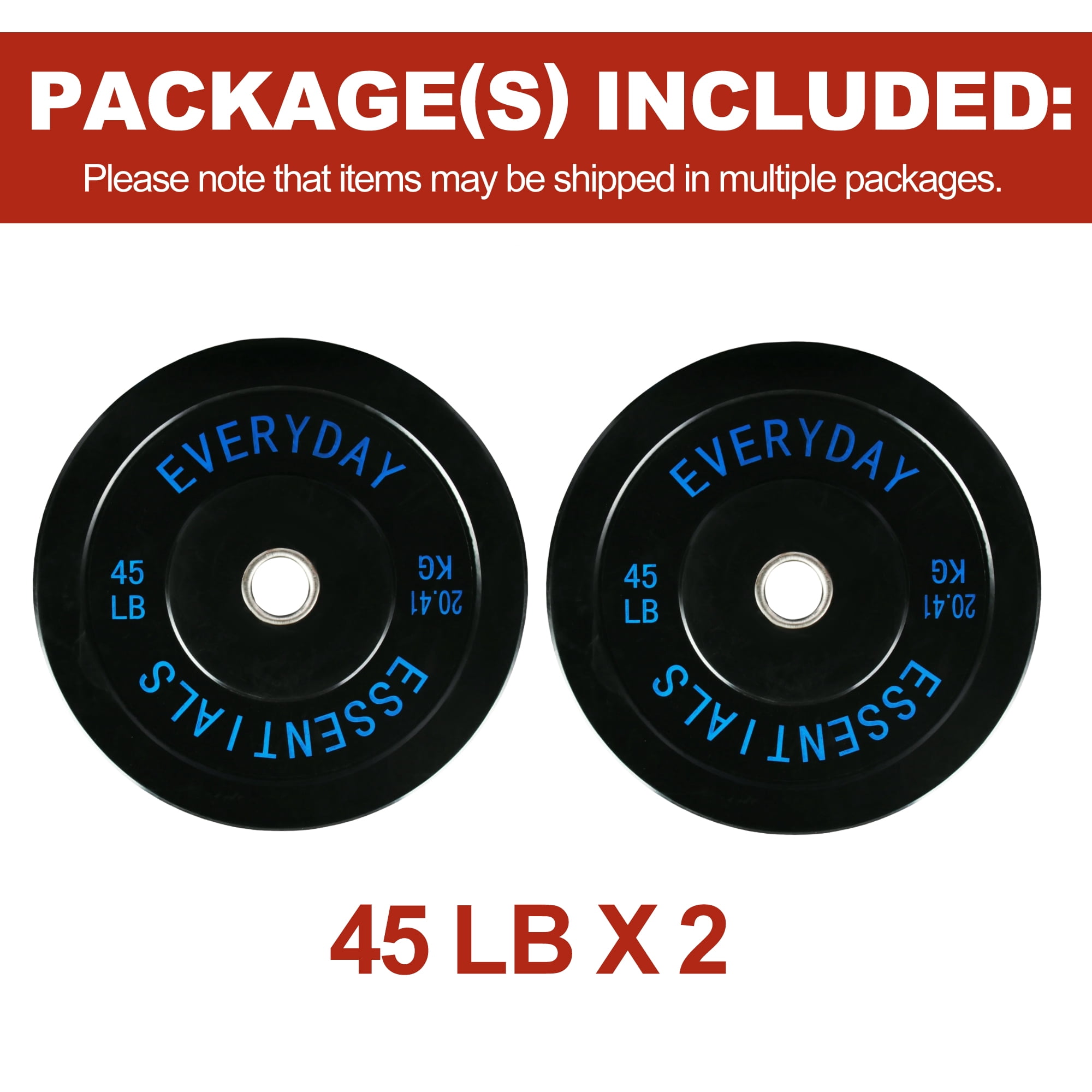 BalanceFrom Pair of 45LB Black Bumper Plates, 100% Virgin Rubber, Low Odor, 2-Inch Olympic Size, Weightlifting Strength Training Set, 90LB Total