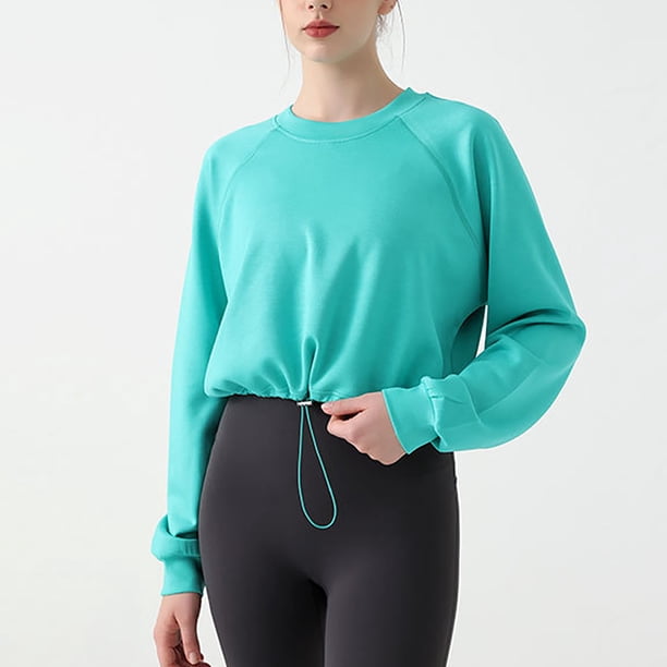 Ailaofu Women's Crewneck Cropped Pullover Sweatshirt Basic Long Sleeves Athletic Tops