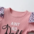 thumbnail image 2 of Newborn Baby Girl Long Sleeve Letter Ruffle Romper and Headband Jumpsuits Outfit Set Pink 0-3 Months, 2 of 6