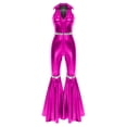 thumbnail image 3 of YiZYiF Womens Metallic Shiny 70s 80s Disco Outfit V neck Sleeveless Bell Bottom Dance Jumpsuit Hot Pink M, 3 of 6