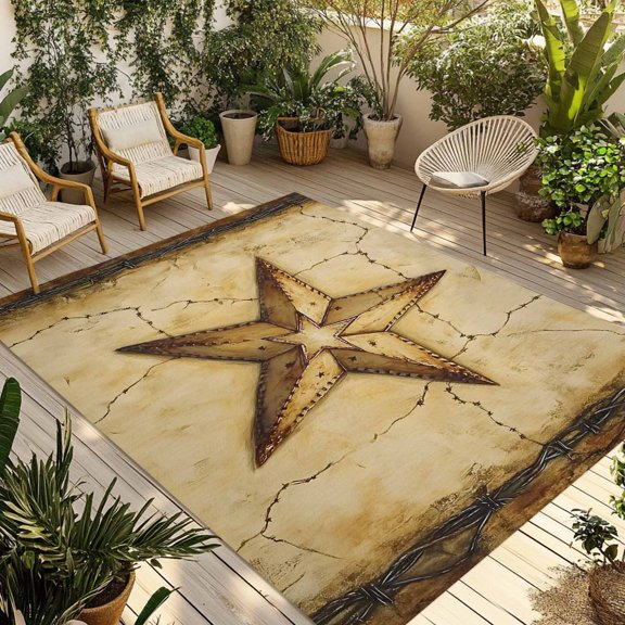 Fsddascl Texas Star Country Outdoor Rug for Patio/Deck/Porch, Non-Slip Large Area Rug 5 x 8 Ft, Western Stars Retro Indoor Outdoor Rugs Washable Area Rugs, Reversible Camping Rug Carpet Runner
