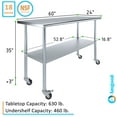 thumbnail image 3 of AmGood 60" Long x 24" Deep Stanless Steel Work Table with Casters | Mobile Metal Table, 3 of 8