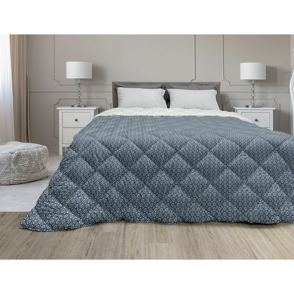 Chevron Down Alternative Comforter, Tribal Zigzag Lines Pattern in Various Shades Geometric Sketch, Microfiber Quilt for All Season, 5 Sizes, Violet Blue White, by Ambesonne