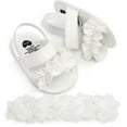 thumbnail image 3 of Uccdo Summer Baby Girls Sandals Newborn PU Leather Casual Ruffled Flats Walking Shoes+Headband 0-18M, 3 of 4