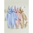 thumbnail image 3 of Gupgi Infant Easter Jumpsuits Cute Bunny Ear Romper Spring Long Sleeve Zip Up Hooded Bodysuits, 3 of 9