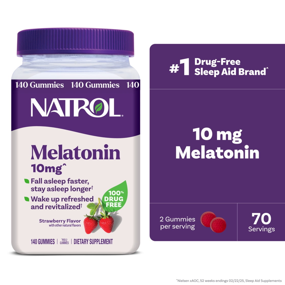 Natrol® Melatonin Gummies, Sleep Support for Adults, Strawberry Flavor, 10mg, 140 Count