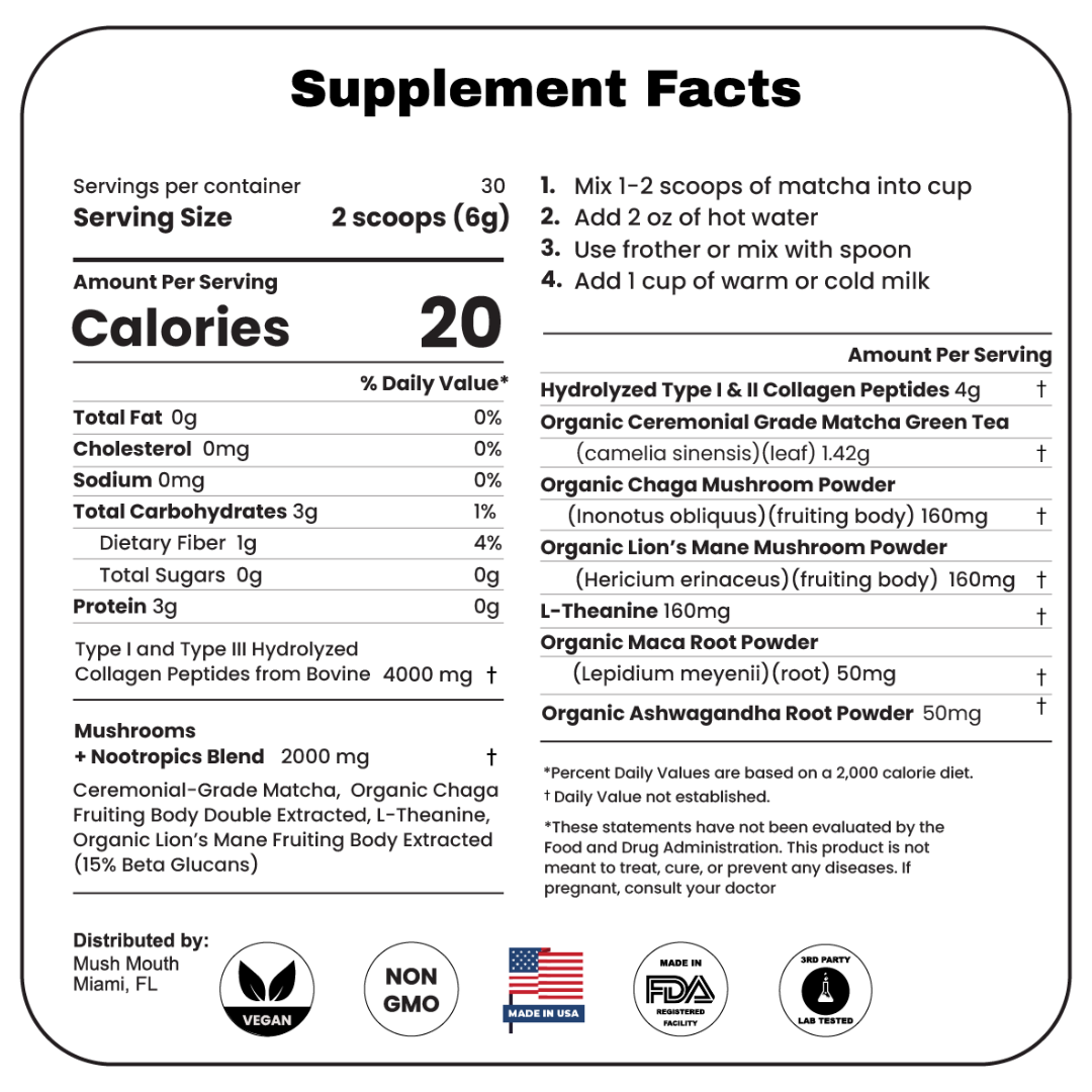 Mushroom Matcha + Adaptogens and Collagen