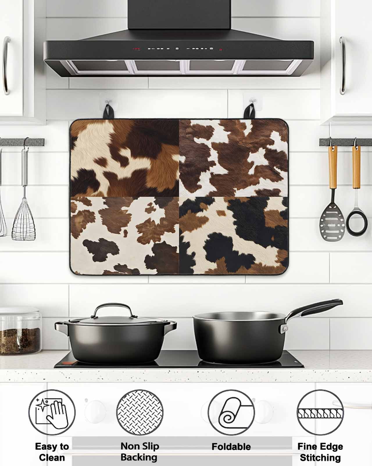 Stove Top Covers for Electric Stove, Cow Patterned Glass Stovetop Cover Protector, Vintage Farmhouse Abstract Country Western Induction Cooktop Protector Oven Mat for Kitchen Countertop 31"x24"