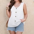thumbnail image 5 of Women's Sleeveless Tank Top - V-Neck Eyelet Button Front Blouse for Summer Casual/Beach Outfits White L, 5 of 5